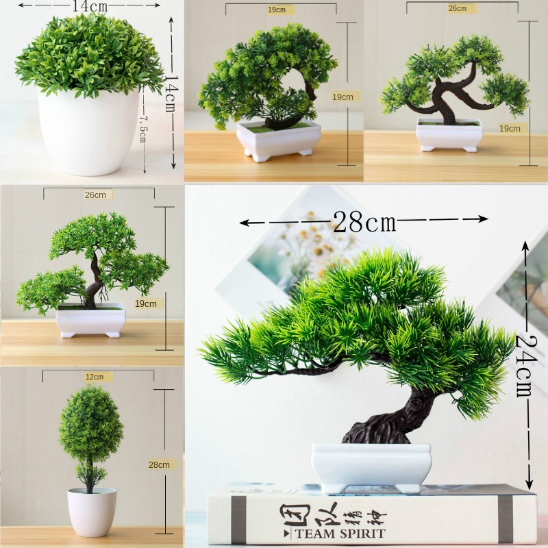 Home Office Layout - Nouvelles plantes artificielles vertes bonsaï petit